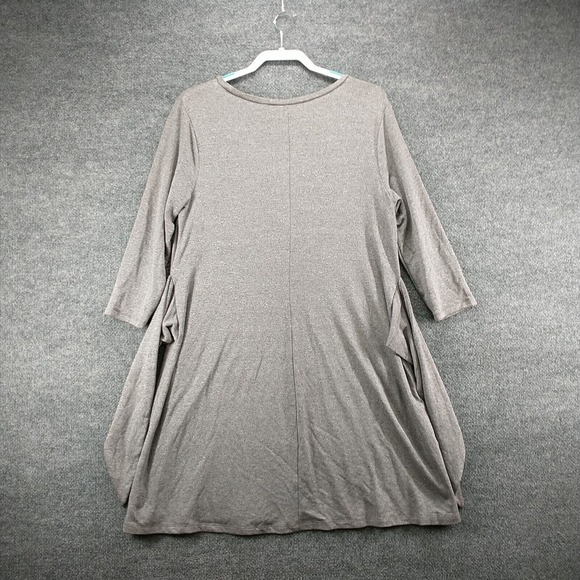 a.n.a Women's Front Tie A-Line Dress Gray Large 3/4 Sleeve Heather Crew Neck - Picture 3 of 14
